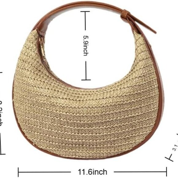 Straw Crossbody Bag Woven Hobo Purse Shoulder Bag Adjustable Strap Beach - Picture 3 of 6